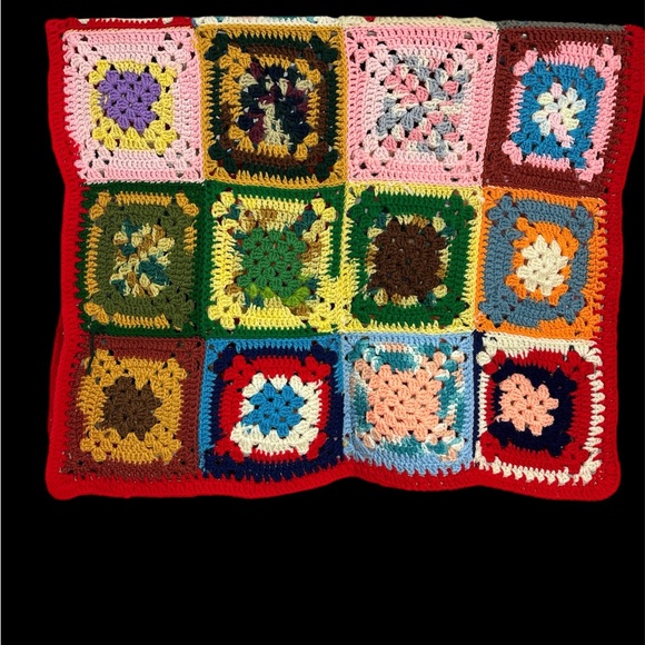 Vintage Hand Crafted Multicolor Crochet Blanket